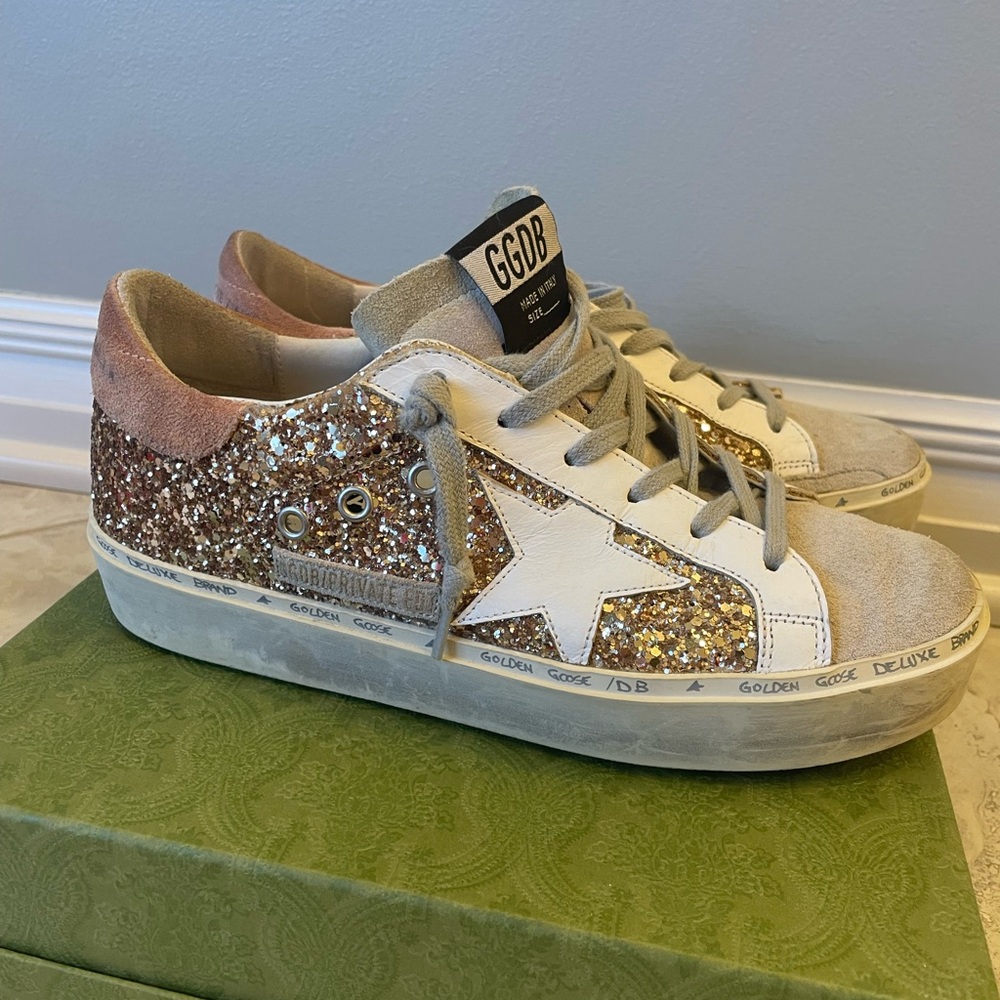 Golden Goose Hi Star Gold Glitter, size 38